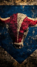 Weathered bull crest over distressed blue banner.