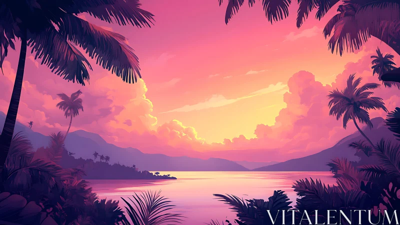 Tropical silhouettes sip sunset sherbet across the bay