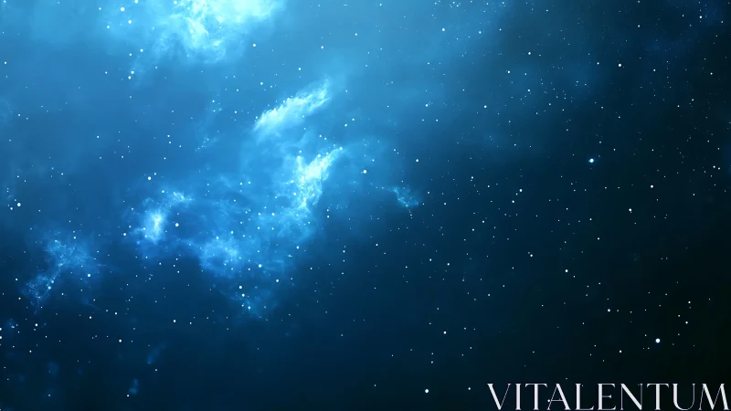 Blue cosmic nebula field with scattered bright stars.