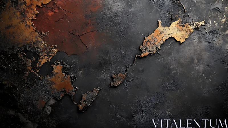 Rust-scarred metal horizon with molten ember textures.