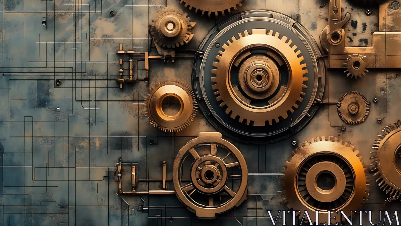 Clockwork constellations spin across a bronze industrial sky