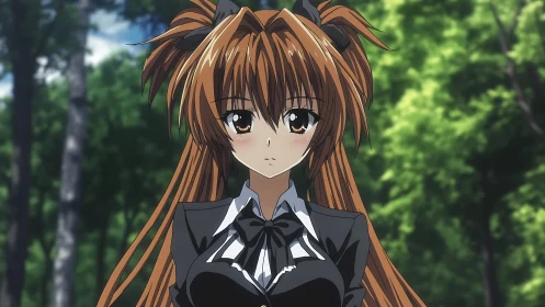 Forest-breeze schoolgirl steadies her gaze in soft sunlight