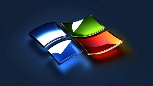 Vibrant 3D Windows Logo on Dark Blue Background, Digital Art.