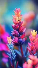 Stacked Bromeliad Inflorescences with Chromatic Gradient Transitions.