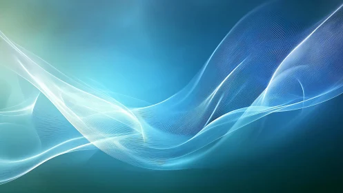 Layered cyan light waves form gradient mesh across blue field