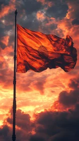 Indian flag silhouette waves against dense fiery sunset sky