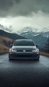 Sport hatchback cuts through misty mountain pass drama