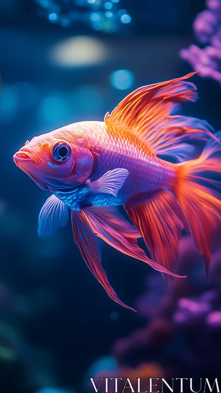 Neon-finned dreamfish gliding through midnight aquarium hush.