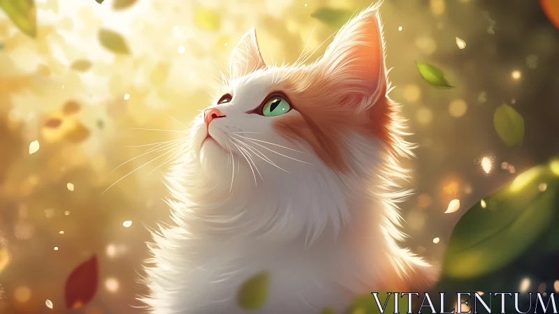 Emerald-Eyed Feline Gazes Through Golden Autumn Reverie