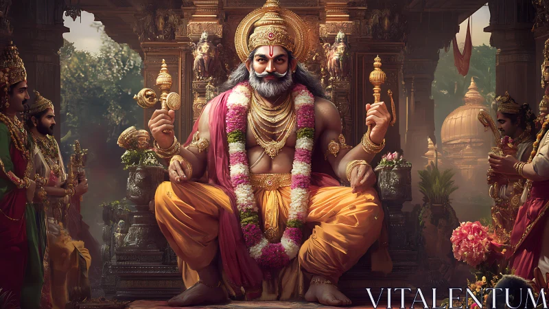 Majestic Hindu deity seated in ornate golden temple throne