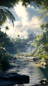 Hidden jungle cascade and sky-bright river sanctuary.