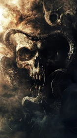 Serpentine skull emerges from swirling infernal smoke