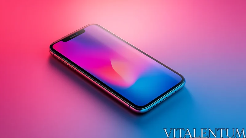 Smartphone on gradient surface with notch display.