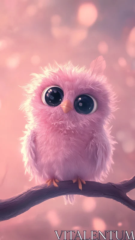 Soft pastel owl character on branch in vertical digital painting.