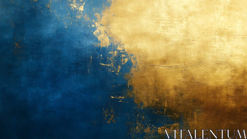 Textured abstract blue and gold field creates luminous contrast