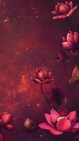 Rendered lotus flowers against textured dark red background