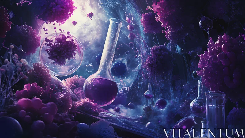 Luminescent alchemy in a surreal violet laboratory dreamscape.