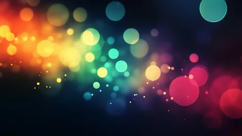 Vibrant abstract bokeh lights in rainbow colors, digital art style.