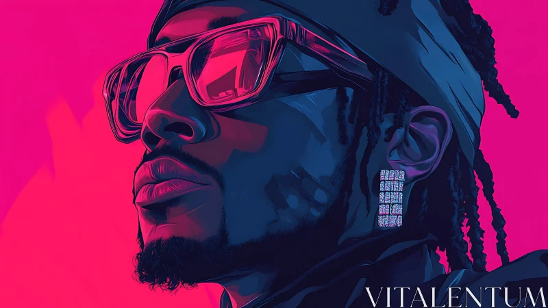 Neon portrait of reflective rapper in bold magenta light.