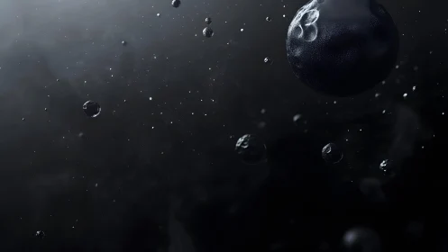 Dark Asteroids Floating in Deep Space Digital Art Scene.