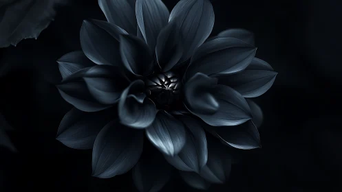 Dark Dahlia Petals Unfold Against Black.