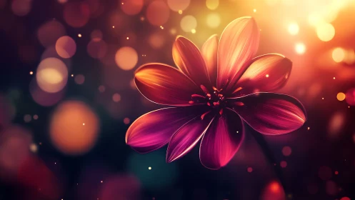 Luminescent Flower Bloom with Golden Bokeh Effect.