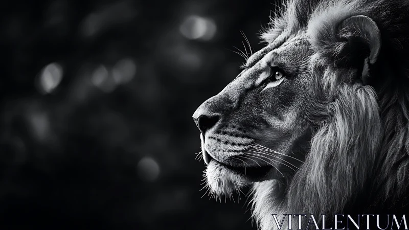 High-contrast monochrome profile study of male lion anatomy.