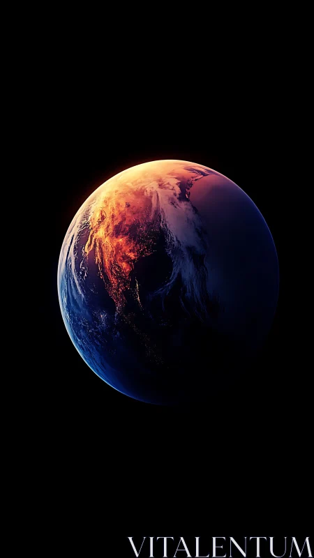 Terminator-lit Earth with fiery atmospheric glow in deep space