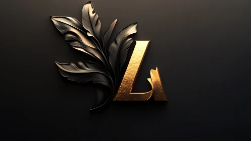 Gold letter L and stylized metallic leaves on dark background.