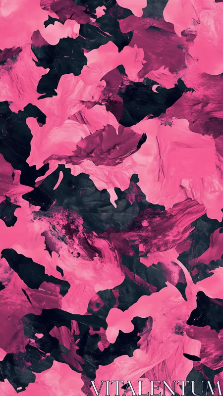 Vibrant pink and black abstract strokes create bold motion