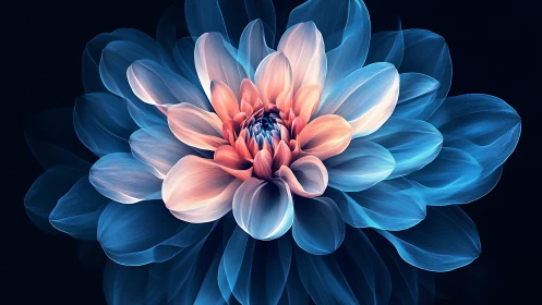 Luminous midnight blossom swirling in electric petal light.