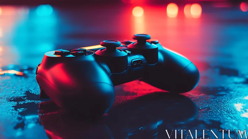Neon-Lit Gaming Controller in Cyberpunk Ambient Light.