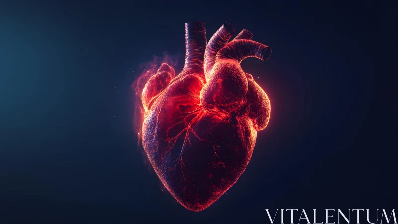 Glowing Human Heart in Digital Art Style on Dark Background.
