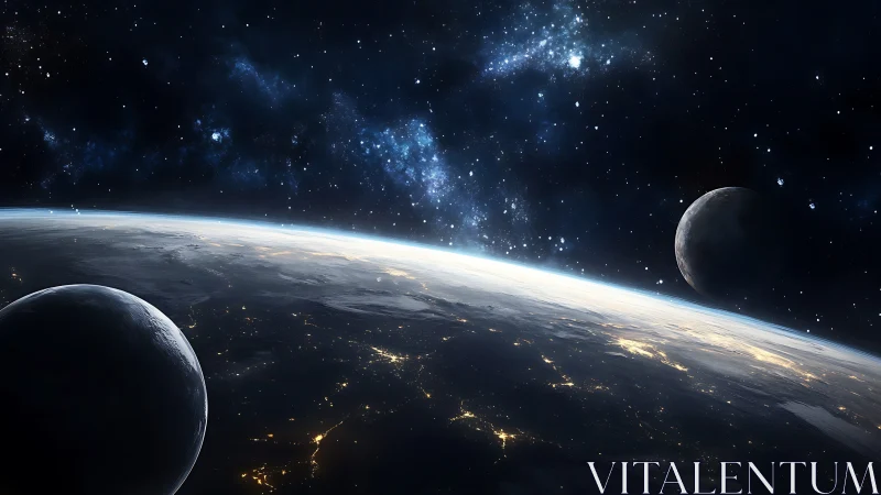 Nightward earthrise leans into a glittering galactic hush