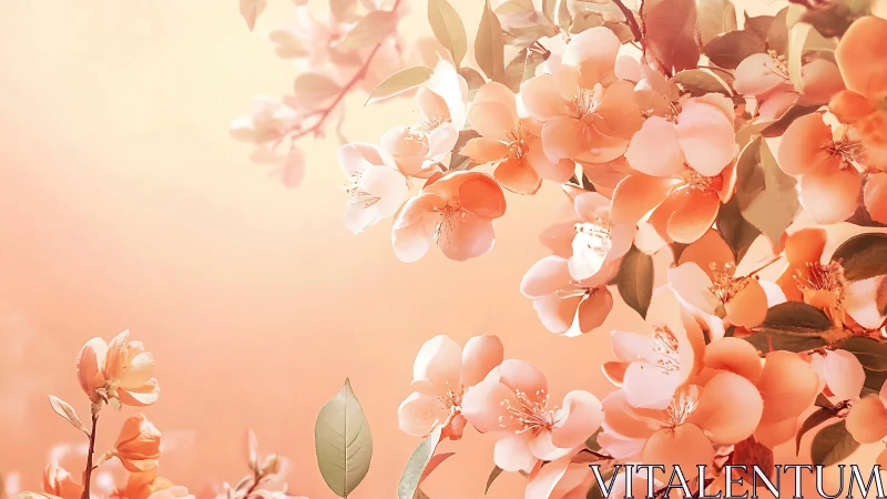 Soft-focus peach blossoms rendered with high-key bokeh lighting