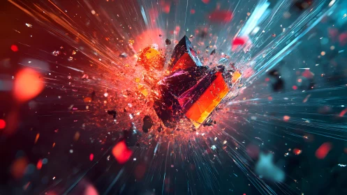 Shattered Red Crystal Explosion in Dynamic Abstract Digital Art.