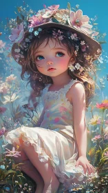 Wildflower-crowned daydream sits quietly in painted sunlight