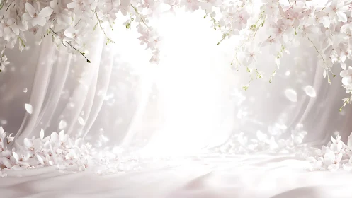 Ethereal Pink Floral Backdrop with Cascading Petals.