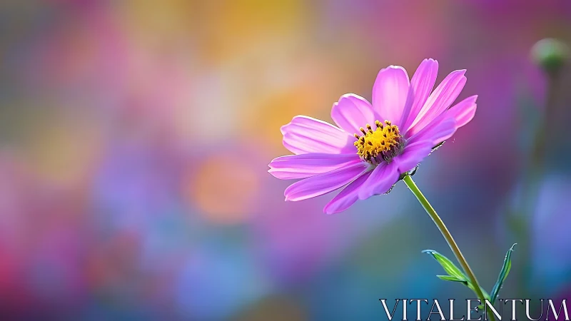 Magenta Cosmos Flower Against Soft Bokeh Background. Vibrant.