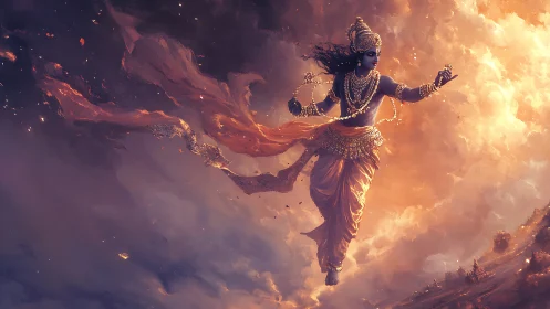 Storm-dancing sky deity swirling through molten twilight.