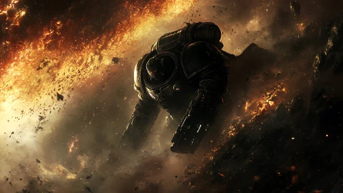 Armored Soldier Escaping Massive Explosion.