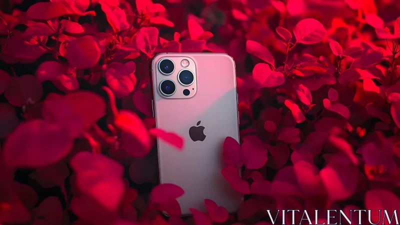iPhone 13 Pro surrounded by vibrant red foliage