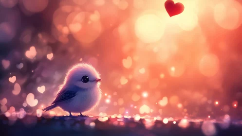 Small Blue Bird in Warm Ambient Light Environment