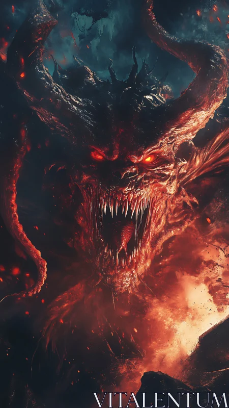 Horned demonic creature rendered in high-contrast fiery lighting