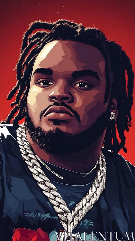 Digital portrait of man with dreadlocks and thick chains.