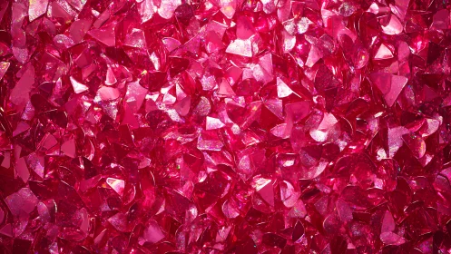 Dense cluster of reflective pink plastic gem shapes.