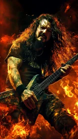 Fire-drenched metal guitarist unleashes a blazing solo.