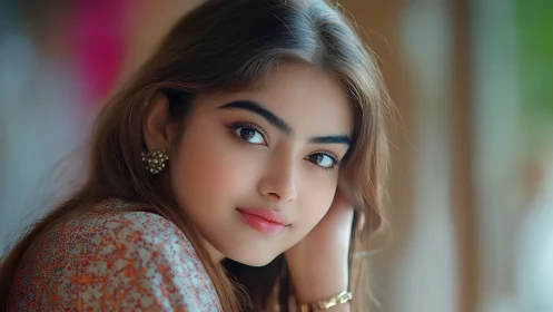 Young woman in close-up portrait with soft background blur.