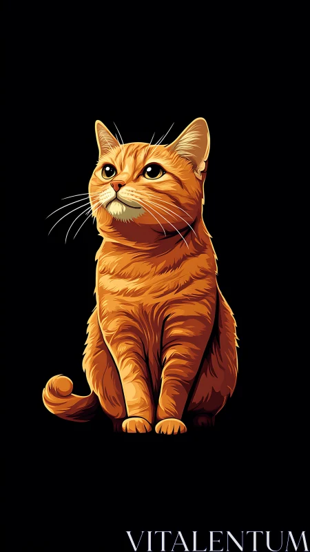 Regal Orange Tabby Cat Sitting Proudly Against Black Void.