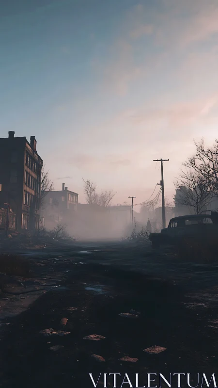 Foggy abandoned street sinks into post apocalyptic silence